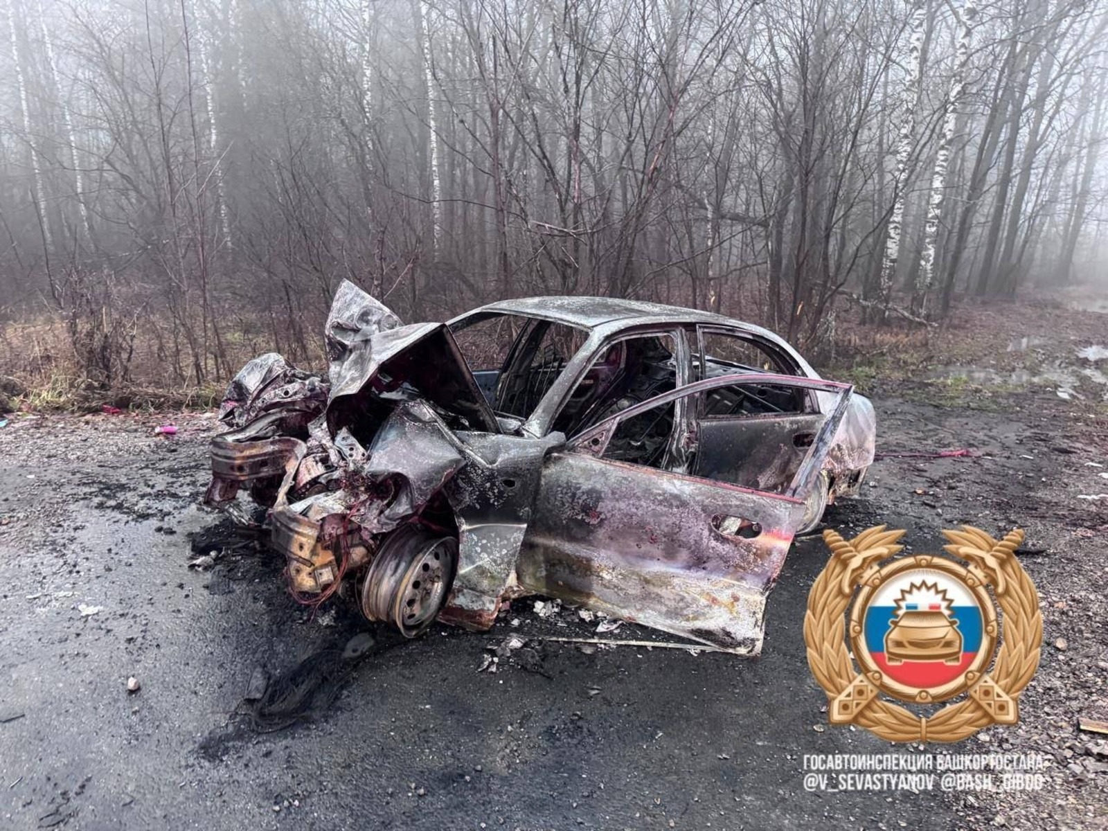 В районе Башкирии после ДТП сгорел автомобиль «Шевроле»